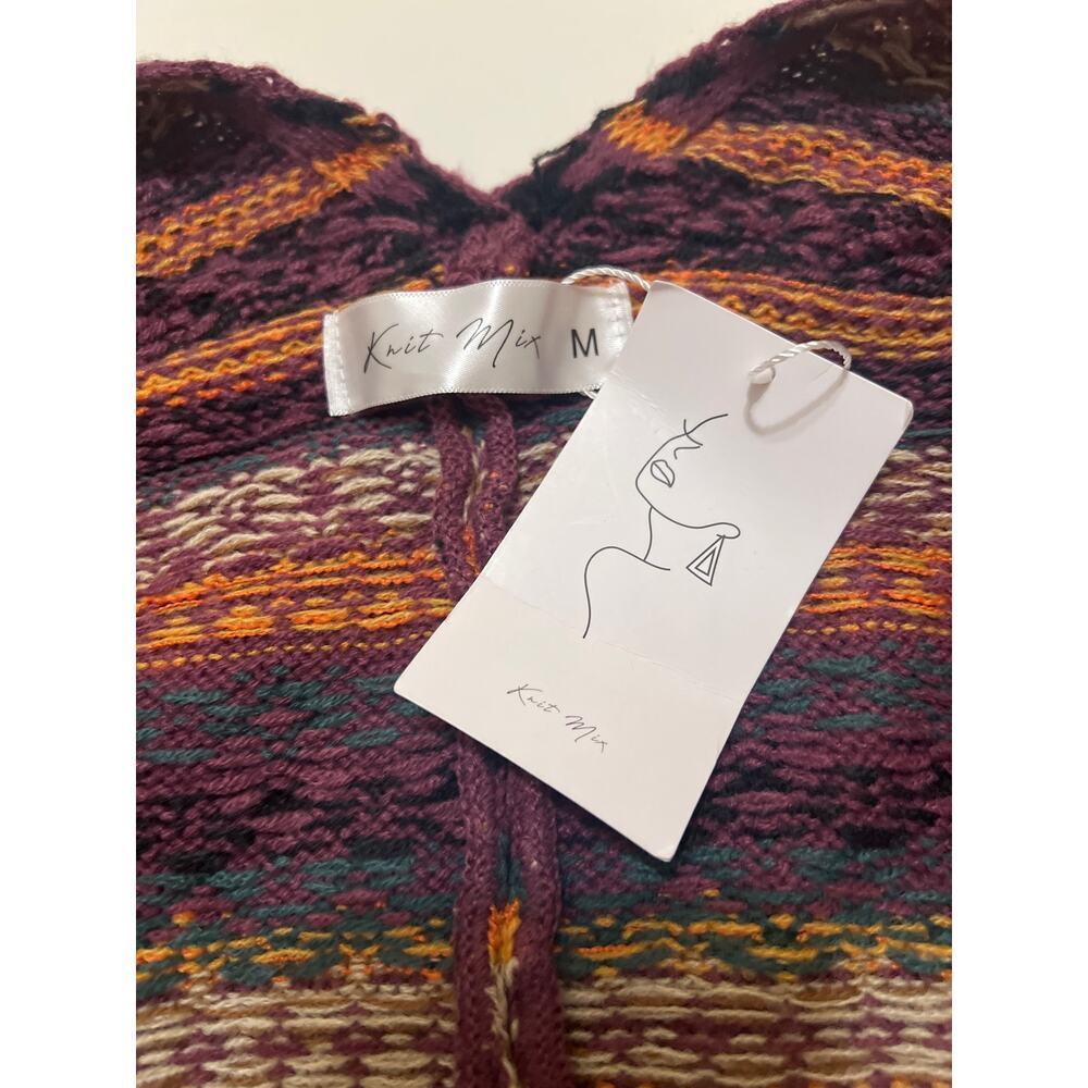 Boho Open Front Multicolor Fringe Hem Sweater Cardigan NWT Size M - Picture 10 of 12